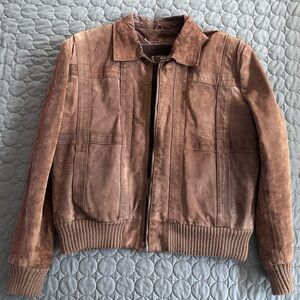 Brown Leather Bomber Jacket